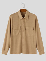 Men's Early Autumn Urban Casual Dual Flap Pocket Button Down Long Sleeve Lapel Collar Shirt SKUL81821