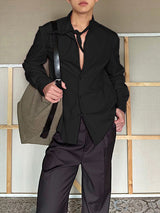 Men's Solid Bow Tie Casual Long Sleeve Shirt SKUL30777