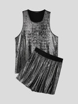 Mens Silver Shiny Casual Two Pieces Outfit SKUL19762
