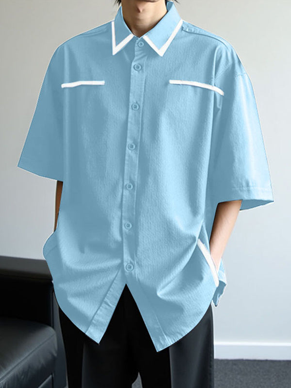 Mens Colorblock Patchwork Short Sleeve Shirt SKUL05675