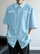 Mens Colorblock Patchwork Short Sleeve Shirt SKUL05675