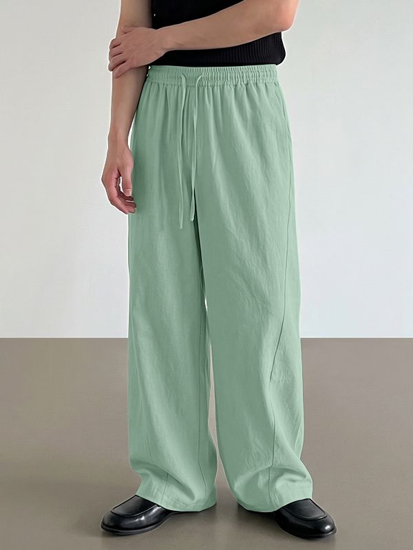 Men's Vintage Harajuku Curved Stitching Elastic Waist Draped Wide Leg Pant SKUL70248