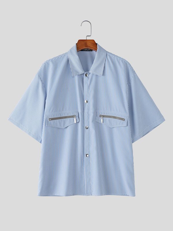 Men's Striped Utility Short Sleeve Shirt SKUL58657