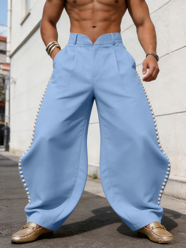 Men's Avant-Garde Sculptural Pearl-Embellished V-Waist Balloon Pant SKUL68004