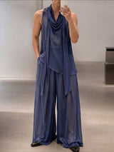 Men's Avant-Garde Party Sheer Draped Cowl Neck Two Pieces Outfit SKUL74507