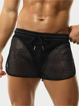 Men's Summer Beach Sexy Fishnet Mesh Side Split Drawstring Athletic Short SKUL68314