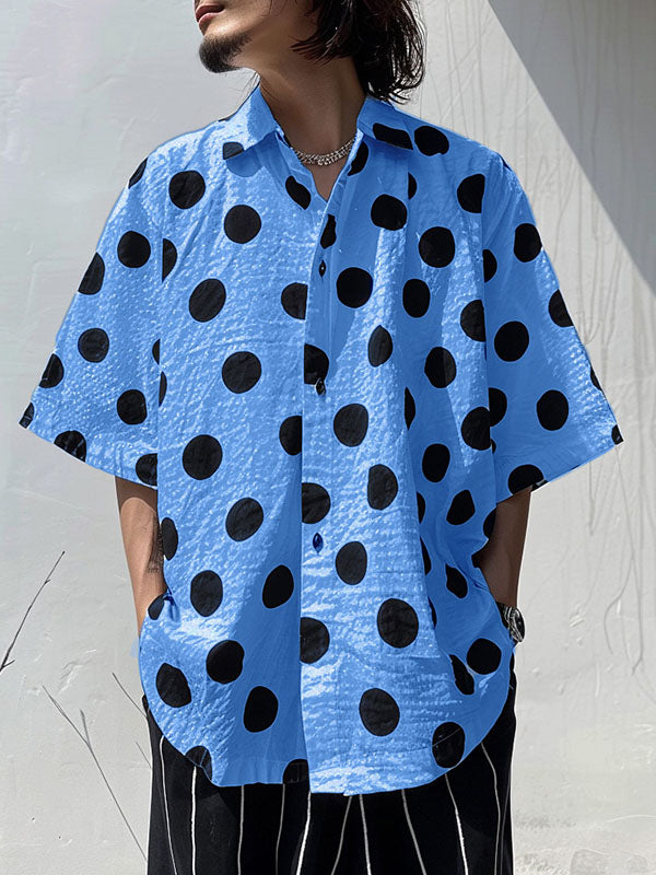 Mens Polka Dot Textured Print Short Sleeve Shirt SKUK78197