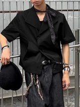 Men's Solid Color Turn Down Collar Short Sleeve Shirt SKUL55353