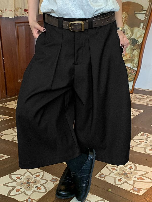 Men's Harajuku Streetwear Pleated Wide Leg Loose Casual Culotte Short SKUL68995