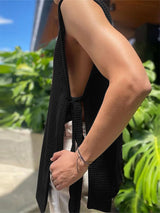 Mens Textured Split Hem Tie Sleeveless Tank SKUL06397