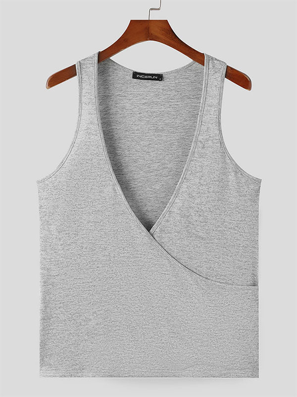 Mens Deconstructed Cross Solid Color Tank SKUK68468