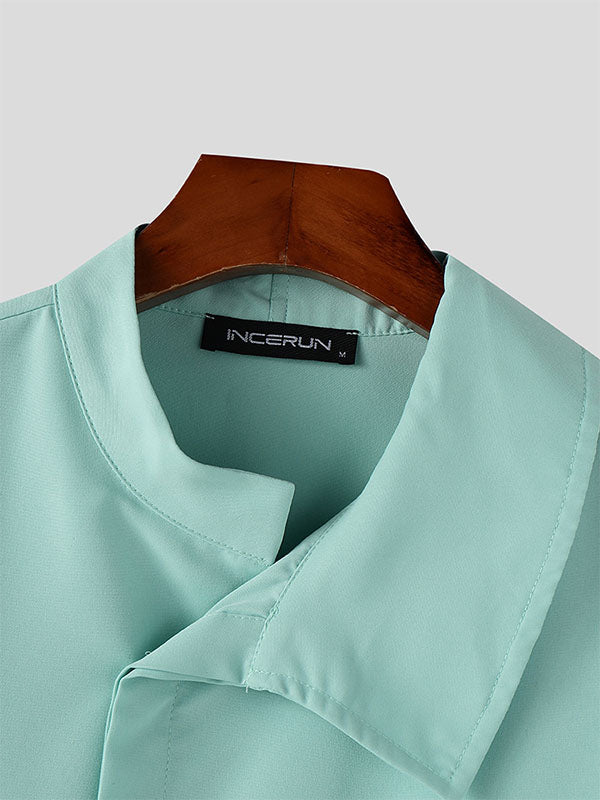 Mens Solid Color Asymmetrical Long Sleeve Shirt SKUL04067