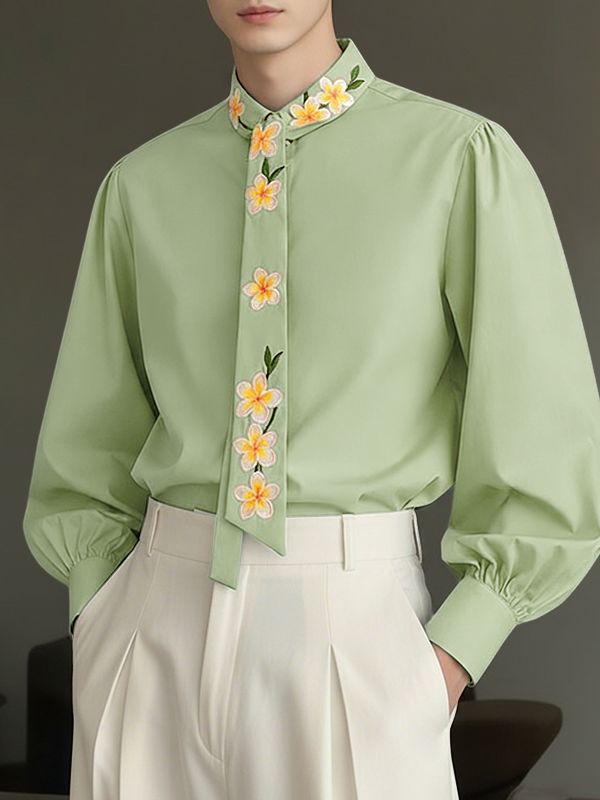 Men's Floral Printed Tie Long Sleeve Shirt SKUL44947