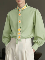 Men's Floral Printed Tie Long Sleeve Shirt SKUL44947