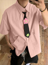 Men's Deconstructed 3D Floral Tie Short Sleeve Shirt SKUL36465