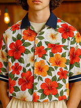 Mens Floral Print Colorblock Short Sleeve Shirt SKUL12723