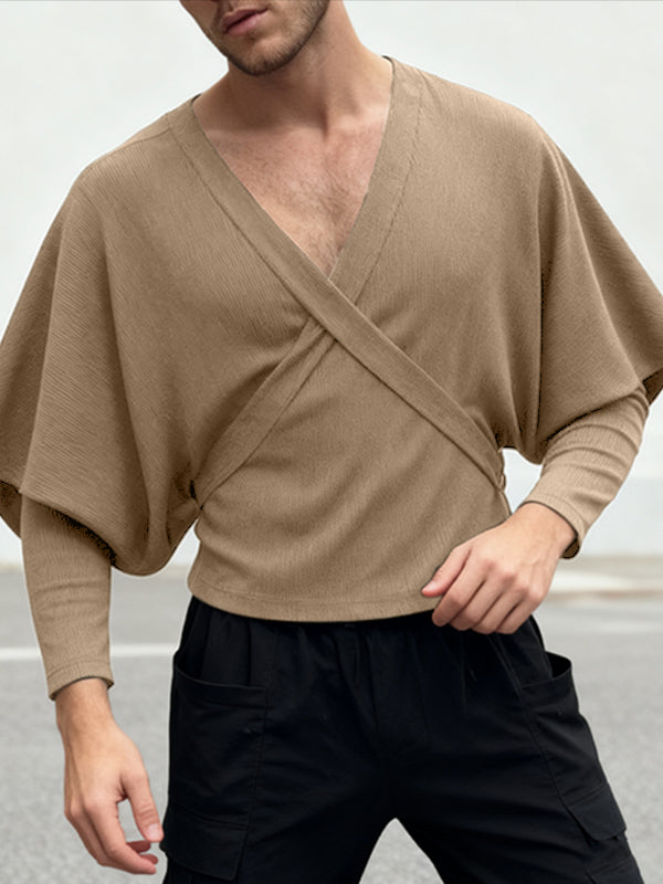 Men's Knit Textured Bat Sleeve T-shirt SKUL45310