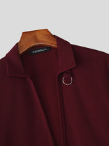 Men's Metal Ring Decor Textured Short Sleeve Shirt SKUL47997