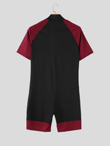 Men's Technical Athletic Aesthetic Color Block Zip Front Slim Fit Bodysuit SKUL63181