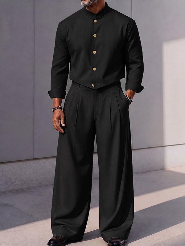 Men's Smart Chic City Walk Stand Collar V-Cut Waist Two Pieces Outfit SKUL85214