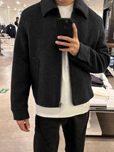 Men's Solid Color Woolen Cropped Long Sleeve Jacket SKUL34137