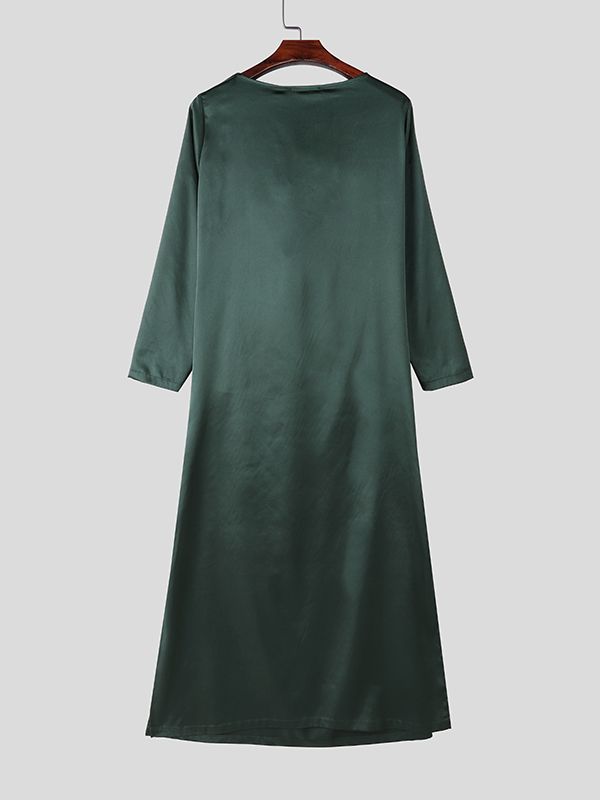 Men's Satin Slouchy Draped Neck Long Sleeve T-Shirt SKUL36366