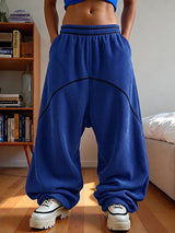 Men's Urban Streetwear City Walk Contrast Curved Piping Ribbed Harem Pant SKUL85507