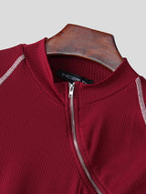 Mens Asymmetrical Zip Knit Long Sleeve T-Shirt SKUL00055