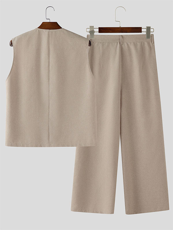 Men's Solid Color Casual Two Pieces Outfit SKUL24989