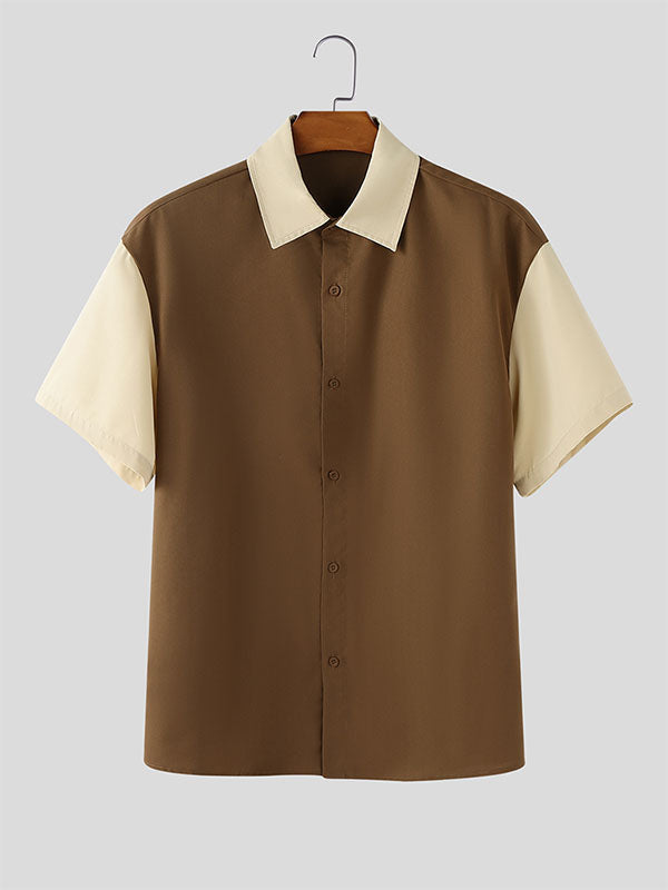 Mens Colorblock Casual Short Sleeve Shirt SKUL17431
