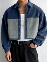 Men's Plush Color Block Long Sleeve Shirt SKUL40161