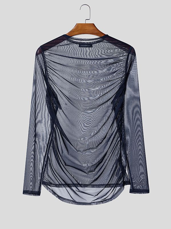 Men's Sheer Mesh Slim Fit Long Sleeve T-shirt SKUL51790