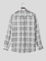 Mens Sheer Chiffon Plaid Long-Sleeve Shirt SKUK75366