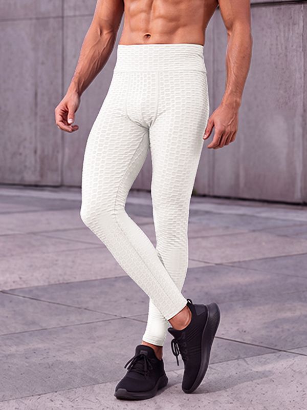 Men's Athletic Performance Gym Workout Honeycomb Textured High-Waist Pant SKUL83955