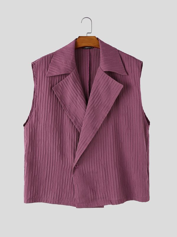 Men's Avant Garde Pleated Crinkle Wrap Lapel Deep V Neck Waistcoat SKUL70468