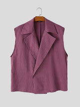 Men's Avant Garde Pleated Crinkle Wrap Lapel Deep V Neck Waistcoat SKUL70468