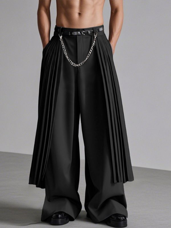 Men's Pleated Layered Chain Decor Wide Leg Pant SKUL35116