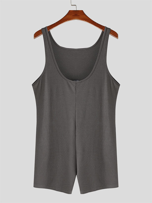 Mens Solid Rib-Knit Sleeveless Bodysuit SKUK35599