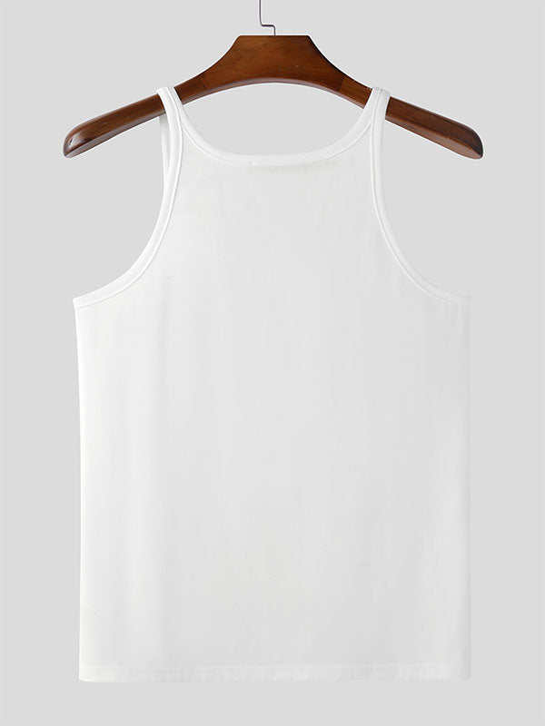 Mens Solid Color Casual Slightly Sheer Tank SKUL01339