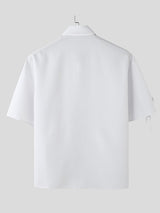 Mens Solid Color Lace-Up Patchwork Short Sleeve Shirt SKUL07812