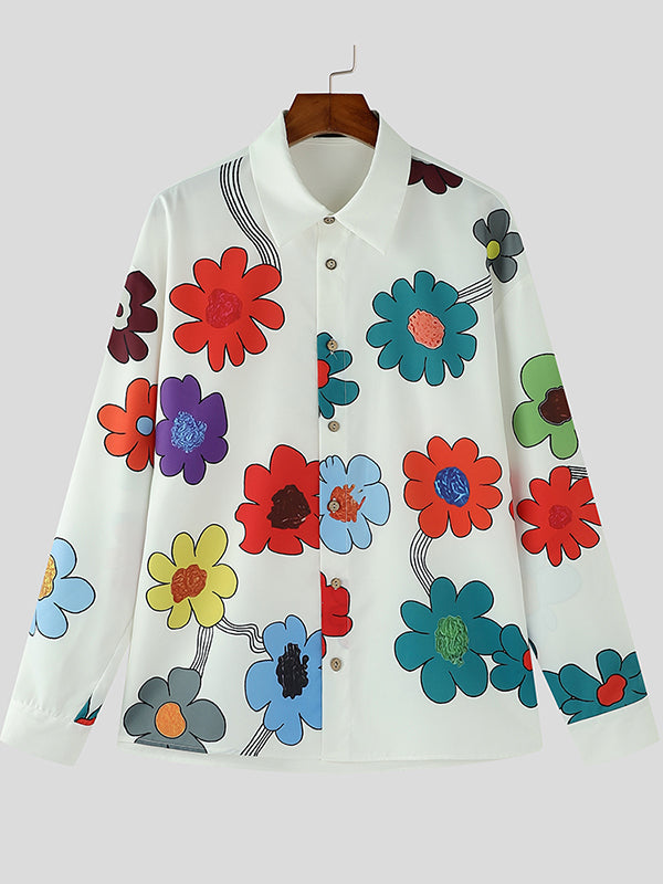 Mens Colorful Floral Print Long Sleeve Shirt SKUK82236