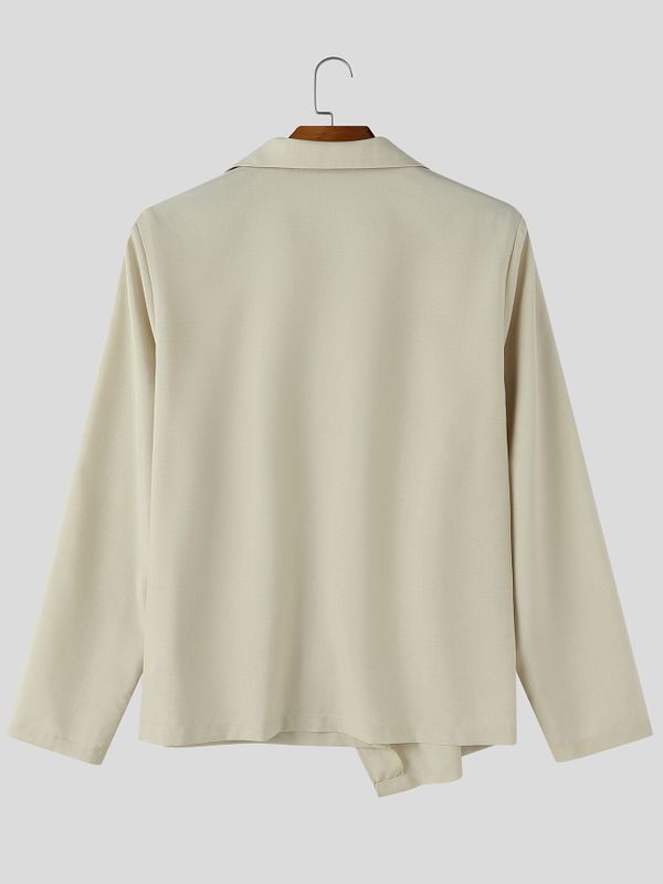 Men's Early Autumn Urban Casual Side Slanted Button Up Clean Fit Long Sleeve Lapel Collar Shirt SKUL81844