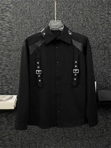 Mens Button Loop Patchwork Long-Sleeve Shirt SKUK92493