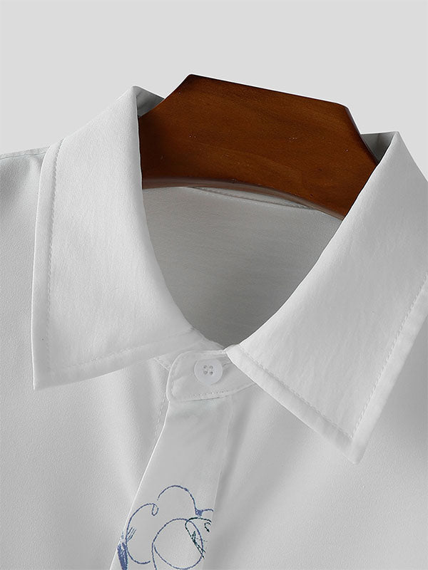 Men's Graffiti Print Faux Tie Long Sleeve Shirt SKUL27354