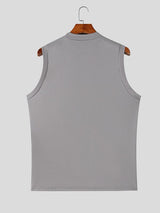 Men's Clean Fit Techwear Sheer Mesh Patchwork Ergonomic Contour Seam Sleeveless Mock Neck Tank SKUL72613