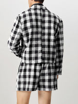 Mens Plaid Color-Block Long-Sleeve Two Pieces Outfit SKUK83509