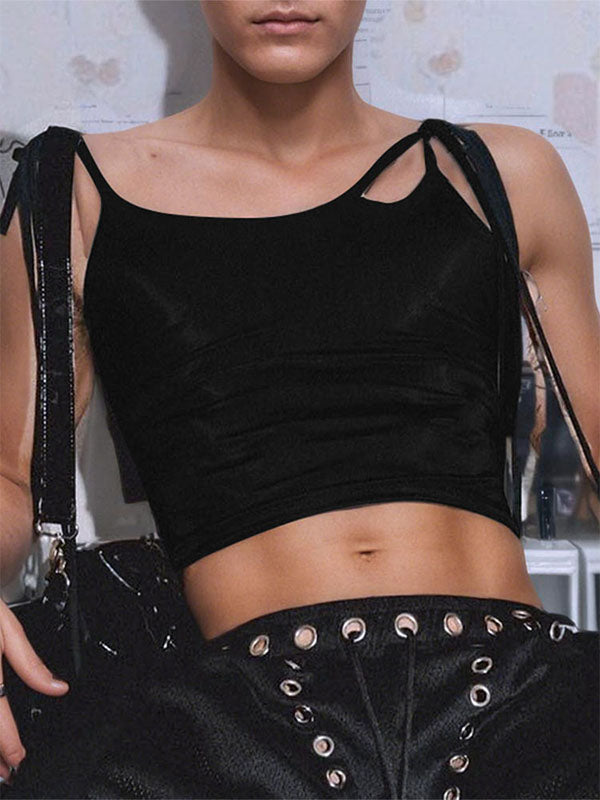 Men's Solid Color Lace-Up Patchwork Cropped Tank SKUL15375