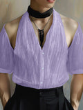 Mens Solid Cutout V-Neck Short Sleeve Shirt SKUK62618