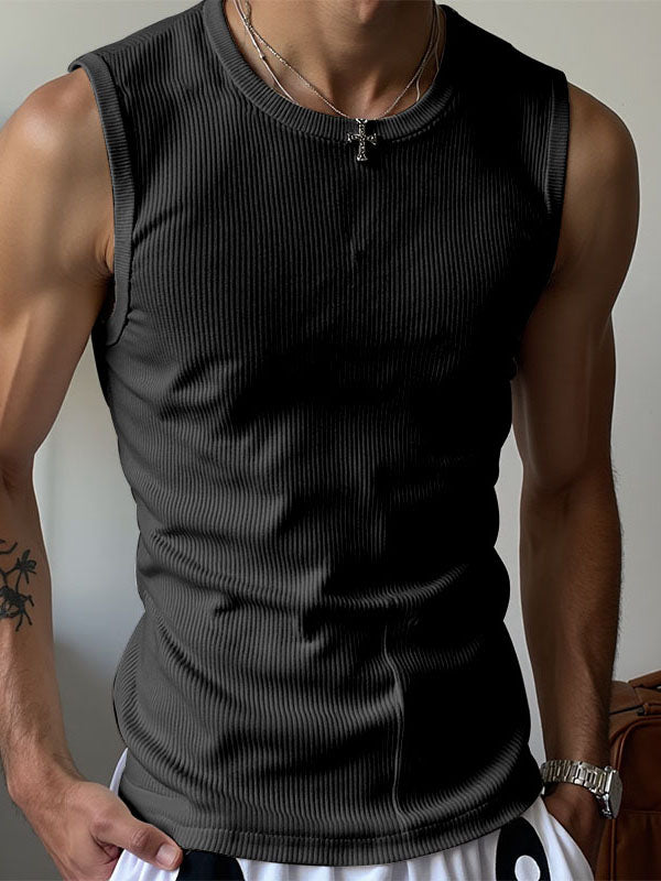 Men's Striped Textured Crew Neck Tank SKUL22475