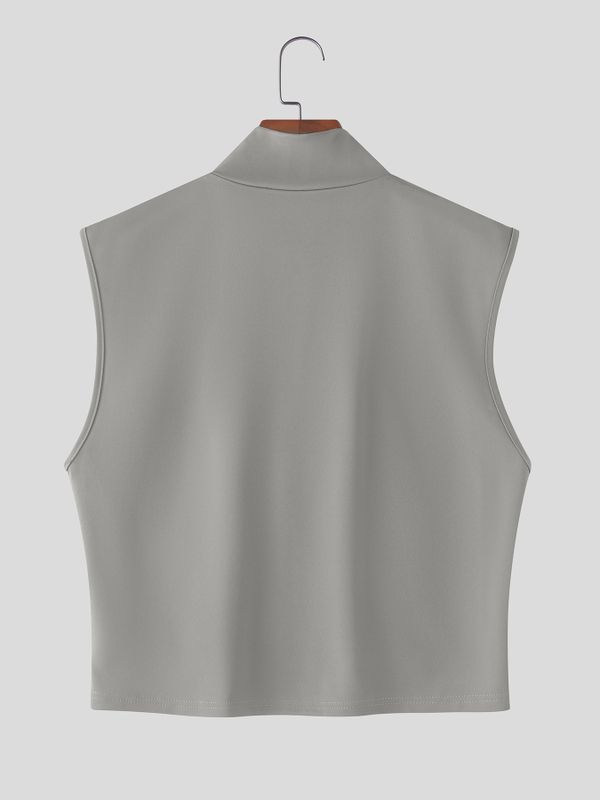 Men's Cyberpunk Techwear Mock Neck Full Zip Up Slim Fit Cropped Tank SKUL66209